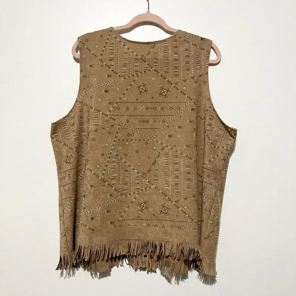 Bentley Womens Southwestern Fringe Vest 1X Tan Western Ranch Rodeo Cowgirl Indie - Picture 2 of 7